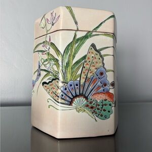 Vintage Ceramic Box with Butterfly and Floral Design